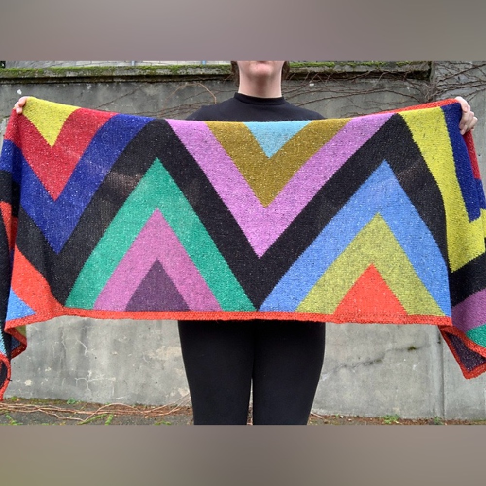 Oversized Zig Zag wrap scarf handmade knit Rowan kaffe fasset graphic